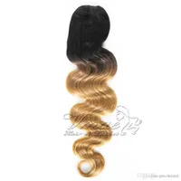 Vmae Brazilian 1B/27 Two Tone Strawberry Blonde Ombre Color 120g Long Body Wave Clip Drawstring Human Hair Weave Ponytail Extensions