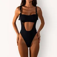 Traje de baño de mujeres negro de una pieza traje de baño recorte Badpak fusionado Monokini Thong Nylon Spandex Swim traje 2021 Mujeres de verano Sexy