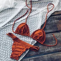 Новые 2019 однотонный ж Бикини оплетка купальник, купальник раскола шнуровой, сексуальный ремень бикини