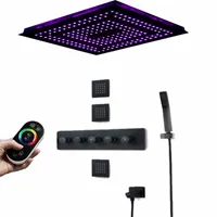 Most Complete Luxury LED Shower Matt Black LED Light Rainfall Misty Showerhead 16 Inches Ceiling Mounted Shower Faucets Set Bath system