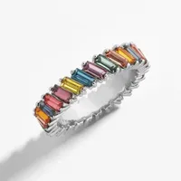 2020 Ny Enkel Rainbow Tilted Crystal Ringar Färgglada Förlovningsband Ring Bröllopsring För Kvinnor Flickor Mode Smycken Party Partihandel
