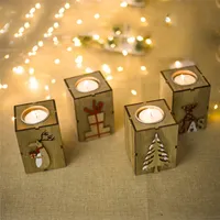 Christmas Candlestick Decoration Christmas Creative Gifts Decoration Mini Wooden Candlestick Home Decor Christmas Tree Elk Gift box Letter