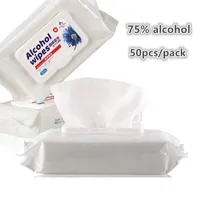 Portable Disinfezione antisettici Pad 75% Alcohol Swabs Wet Wipes 50pcs / bag della pelle Pulizia Pulizia Cura Sterilizzazione First Aid Tissue Box