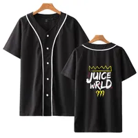 랩퍼 주스 WRLD 야구 저지 남성 짧은 소매 거리 힙합 야구 최고 셔츠 단추 카디건 블랙 화이트 스포츠 셔츠