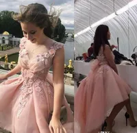 2020 rodna rosa hög låga prom klänningar 3d-blommiga applikationer spets smycken formella fest kvällsklänningar skräddarsydda plus storlek