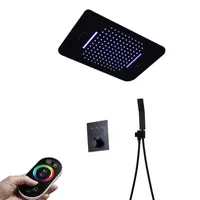 Bluetooth-Musik-LED-Licht-Duschhahn-Set-Niederschlag-Duschköpfe 304 Sus-Wasserfall-Duschköpfe schwarze Thermostat-Duschen