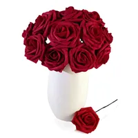 Venda quente espuma colorida Flores de rosa artificial com haste, diy casamento buquês de buquês de corsage flor de pulso Centerpieces Decoração de festa em casa