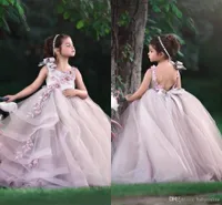 Adorable 2019 Flower Girls Dresses Jewel Neck Hand Made Flowers Beaded Sleeveless Long Birthday Toddler Girl Pageant Gowns Open Back