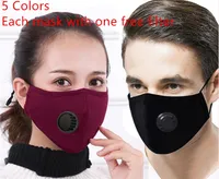 Maski wielokrotnego użytku 5 kolorów PM 2.5 Maski przeciwpyłowe Zmywalna Anti-Haze Bawełniana maska ​​z 1 Free Filtrem 10 sztuk