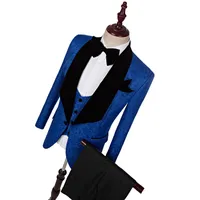 Ny stil klassisk Royal Blue Groom Tuxedos Sjal Lapel Groom Tuxedos Män Passar Bröllop Bästa Man Blazer (Jacka + Byxor + Tie + Vest