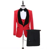 Neue Ankunft Eine Taste Rot / Blau Paisley Hochzeit Bräutigam Smoking Schal Revers Groomsmen Männer Anzüge Prom Blazer (jacke + Pants + Vest + Tie) W28
