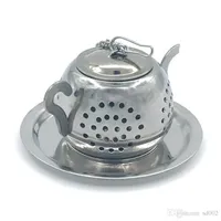 Runde Topf Tees Werkzeugsieb Edelstahl Tee Infuser Teekanne Form Silber mit Kette Home Leben liefert Chassis Creative 5xzc1