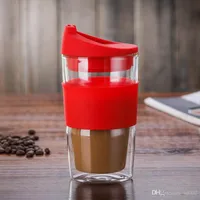 Hitzebeständige isolierte Tassen Doppeldeck Glas Kaffeetasse Silikonabdeckung Tumbler Isolierhülse Büro 24 8 By E1