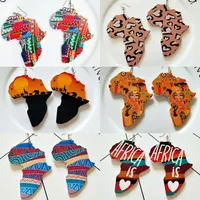 American European New Statement Holz Baumeln Ohrringe Frauen Mädchen Mode Afrika Stil Druckkarte Anhänger Schmuck