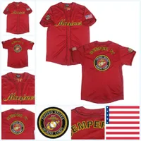 Mens U.S.Marines 100% cosió alta calidad de encargo su nombre su número rojo S-4XL Baseball Jersey