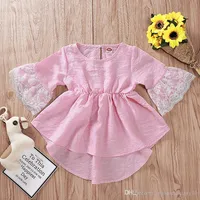 Baby jurk roze onregelmatige kant korte mouw meisje peuter zomer nieuwe kid prinses jurken ins 2019