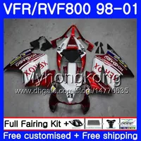 Lichaam voor Honda Interceptor VFR800R VFR800 Donkerrood wit 1998 1999 2000 2001 259HM.49 VFR 800RR VFR 800 RR VFR800RR 98 99 00 01 Fairing Kit