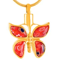 NEUE Z526 Gold Schöne Murano Glas Schmetterlingsäuchereien Schmuck für Haustier Asche - gravierbare Edelstahl Memorial Urne Halskette