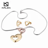 Kalen Lima Perù gioielli in acciaio inox colore oro rosa 2 pezzi hollow cuore amore orecchini collana per le donne set di gioielli da sposa