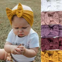 Bowknot Baby Headband Elastic Turban Hairband Bows kids Baby Girl Headbands Cable Knit Solid Wide Nylon Hair accessories