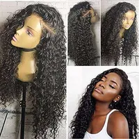 360 Lace Frontal Wig Pre Plocked Water Wave Curly för svarta kvinnor 150% densitet Gluslös brasiliansk hår spets fram peruk 14inch