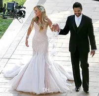 2019 Nuevos vestidos de boda de sirena con cuentas espaguetis corpiños principales perlas hinchadas falda hinchada elegante pareja moda vestidos nupciales 791