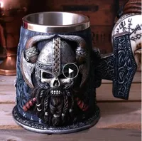 Middle Ages Viking Pirate Coffee Mugs Stainless Steel Resin Cups and Mugs Hand Grip Copo Beer Wine Big Capacity Cup Caneca