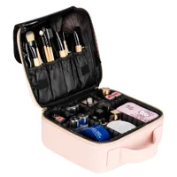 حقائب التجميل المهنية ذات قدرة عالية ماكياج أكياس متعددة الطبقات المحمولة السفر حقيبة ماكياج الشريط الوردي حالة التركيب المنظم