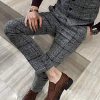 2018 yeni erkek moda butik ekose örgün iş takım elbise pantolon erkek gelinlik takım elbise pantolon marka rahat pantolon erkek