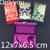 Luxury Cotton Filled Rectangle Silk Brocade Gift Box Birthday Wedding Packaging Chinese Jewelry Case Craft Storage Boxes 12x7x6.5 cm 4pcs