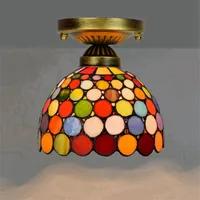 유럽 ​​레트로 20cm 티파니 스테인드 글라스 램프 샹들리에 통로 복도 발코니 작은 천장 조명 다채로운 바 램프 TF015