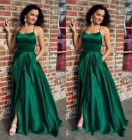 2019 halster prom jurken groen satijn elegante avond formele jurken avondjurken voorzijde split speciale gelegenheid jurk goedkope gewaden de soirée