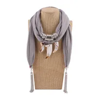 Европейский и американский стиль смола подвеска шарфы 2018 новый модный женский сплав цепочки кисточки этнические простые теплые полиэстер обертывания LSF083