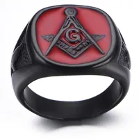 Retro Czerwony Masoniczny Tungsten Stalowy Pierścień Dla Moda Mężczyzna Rocznica Dnia Prezent Urodzinowy Prezent Rozmiar 6-13