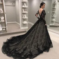 Black Gothic Abiti da sposa in pizzo backless 2020 Vintage A Line Bridal Dress Plus Size Bride Ball Gown