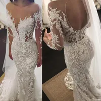Exquisite Lace Jewel Neckline Mermaid Wedding Dresses With Beaded Long Sleeves Lace Appliques Plus Size Bridal Gowns vestido de novia