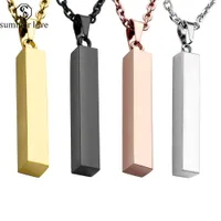 Hot Sale Long Blank Bar Necklaces Stainless Steel Long Square Bar Engraving Pendant Chokers Necklace For Men Women Jewelry Summer Gift 45cm