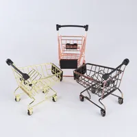 Bronce / Oro / Oro de rosa Mini carrito de compras Creativo Mini Supermercado Trolley Hierro Metal Cesta de almacenamiento para mesa de escritorio