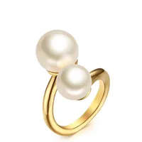 Hohe Qualität Stahl Gold Farbe Mode Einfache Dame Ringe Edelstahl Perle Ring Schmuck Geschenk für Frauen Mädchen J256