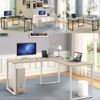 Bureau avec pieds en métal en forme de bureau Bureau coin pour ordinateur portable PC Table Poste de travail En stock Meubles