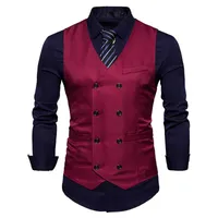 New Men&#039;s Vest Slim Fit Double Breasted Dress Suit Vests Fashion Slim Fit Men Casual Vest Waistcoat Gilet Homme Costume 03