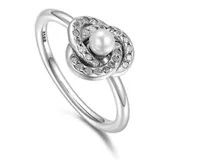 Band Pearl Pierścionki Prawdziwe 925 Sterling Silver Rose Flower Retro Elegancki węzeł Z Logo Oryginalny Box Fit Pan Wedding Ring Jewelry Dla Kobiet W203
