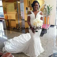 Sexy zeemeermin kant Nigeria trouwjurken plus size vet met kralen 2019 Abiti da sposa bruidsjurken Zuid-Afrika