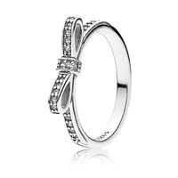 Classic Bow Ring 18K Rose gold Women rings Original Box for Pandora 925 Sterling Silver CZ Diamond Wedding Ring sets