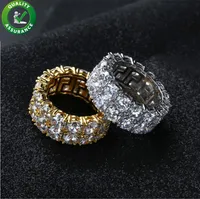 Hip Hop Iced Out Ring Micro Pave CZ Stone Tennis Ring Men Women Charm Luxury Jewelry Crystal Zircon Diamond Gold Silver Plated Wedding