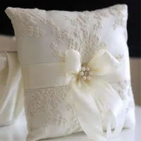 2019 новый элегантный нежный белый бисером кружева свадебные кольца подушка для слоновой свадебной церемонии кольца подушки с бантом