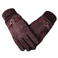 Fashion- Rękawice Ekran dotykowy w pełni wyłożony zimowy ciepły piesze rękawiczki skórzane rękawice jazdy mężczyźni czarny brąz