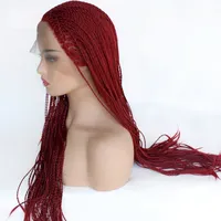 Synthetic Trançado Lace Front Wigs torção Tranças Luz Borgonha Perucas para Black Mulheres Half mão amarrada