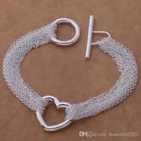 Top Sale 925 Silver Bracelet Multi Links Chain Heart Pendant Bracelet Silver Jewelry 10Pcs/lot cheap 1023