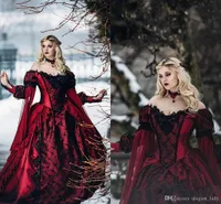 Schlafende Schönheit Prinzessin mittelalterliche Burgund und schwarze gotische Hochzeitskleid langärmlige Lace-Applikationen viktorianische Maskerade Brautkleider